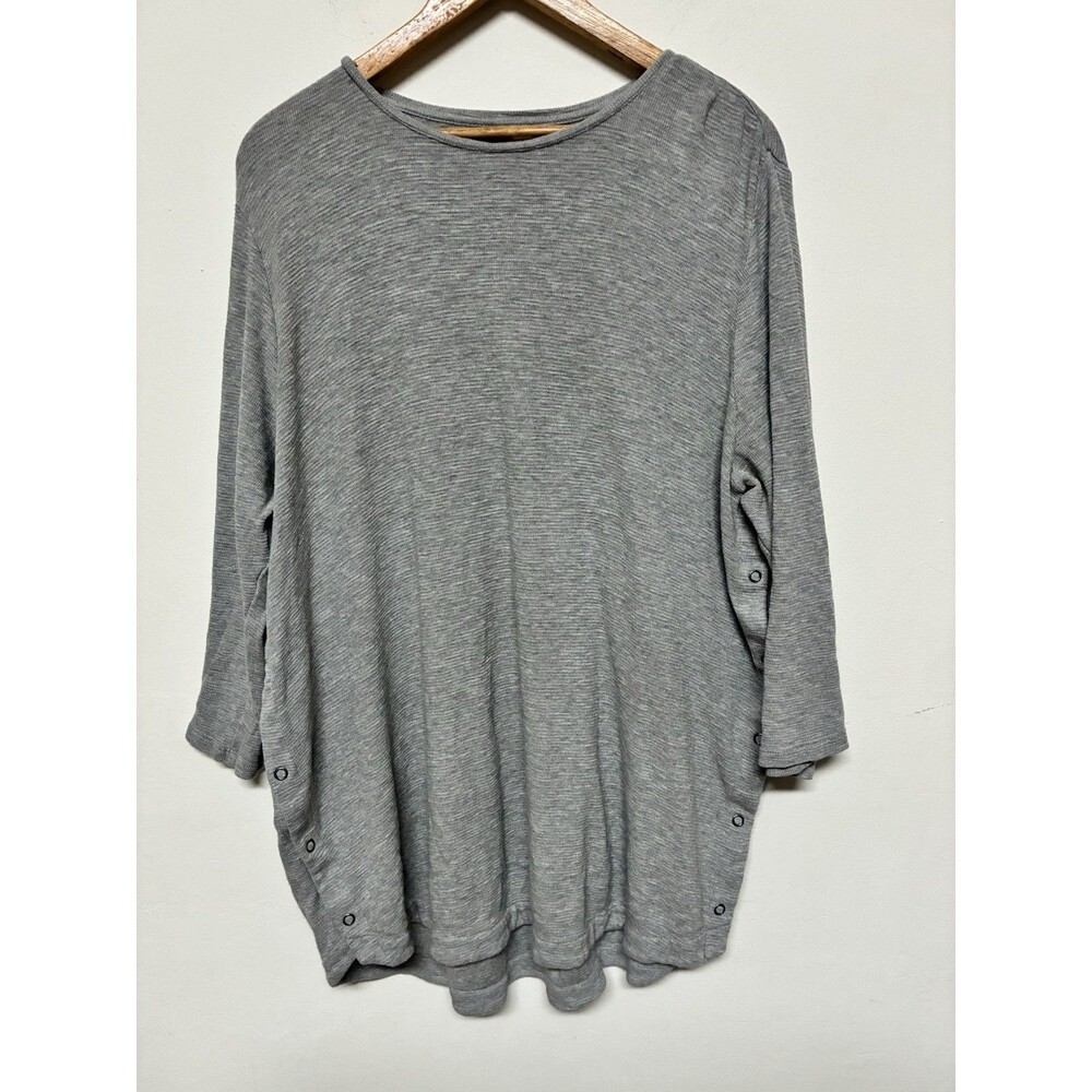 J Jill Waffle Knit Top Women’s XL Grey 3/4 Sleeve Button Down On Sides Minimal